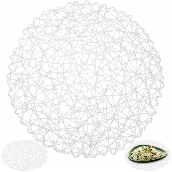 Valkoinen pyöreä keittiöpöytämatto vahvistetusta paperista, halkaisija 35 cm