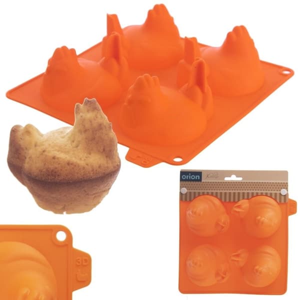 Silikonform for å bake kyllinger: muffins, kjeks, sjokolade