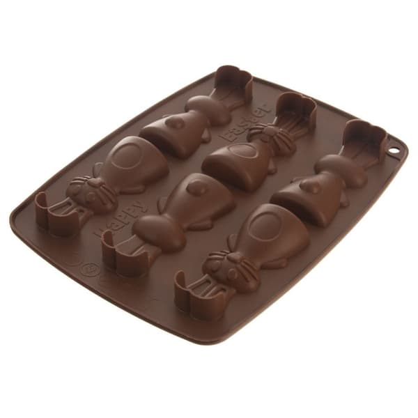 Silikonform for baking av 6 kaninformede søtsaker