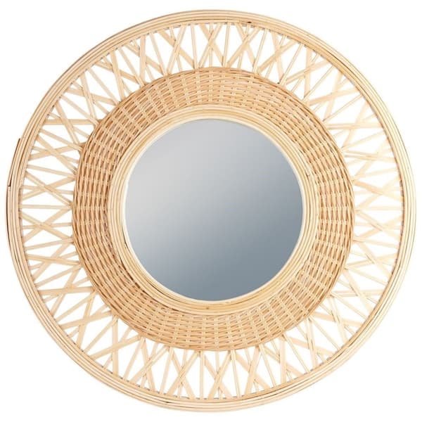 Stilig veggspeil med bambus og 56 cm diameter