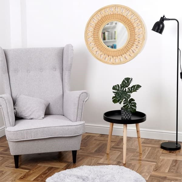 Stilig veggspeil med bambus og 56 cm diameter