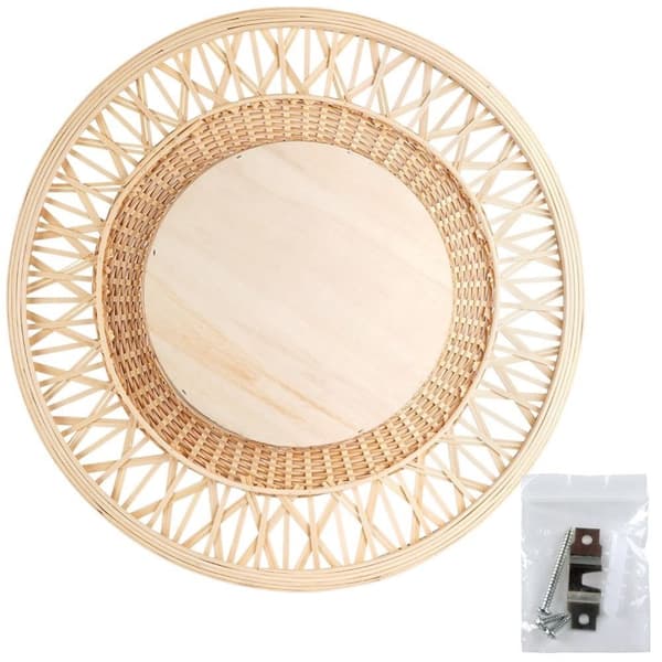Stilig veggspeil med bambus og 56 cm diameter