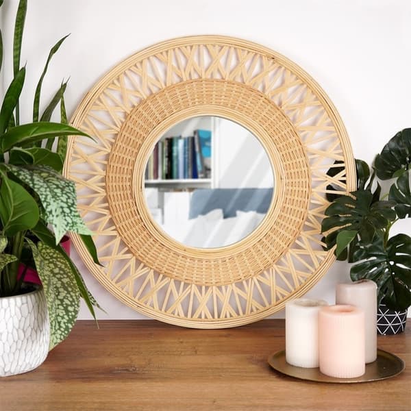 Stilig veggspeil med bambus og 56 cm diameter