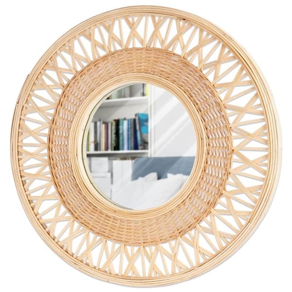 Stilig veggspeil med bambus og 56 cm diameter