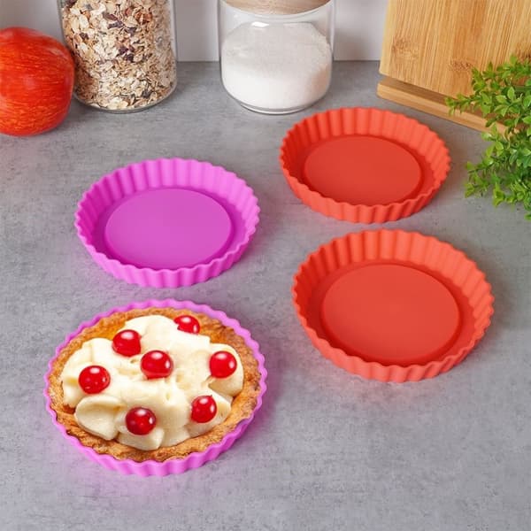 Sæt med 4 mini-tarteletforme i silikone, tåler opvaskemaskine