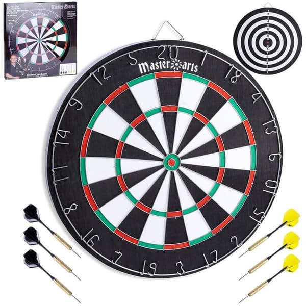 Dubbelsidig Darttavla, 45 cm, Trä, Inkl. Pilar i Färger