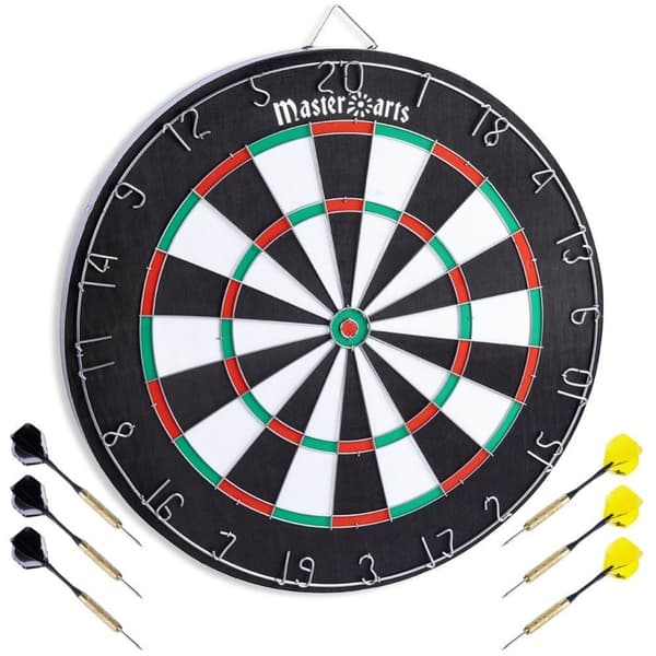 Dubbelsidig Darttavla, 45 cm, Trä, Inkl. Pilar i Färger