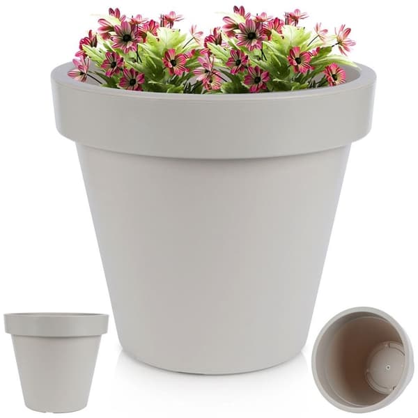 Højkvalitets beige plastpotte til have og terrasse