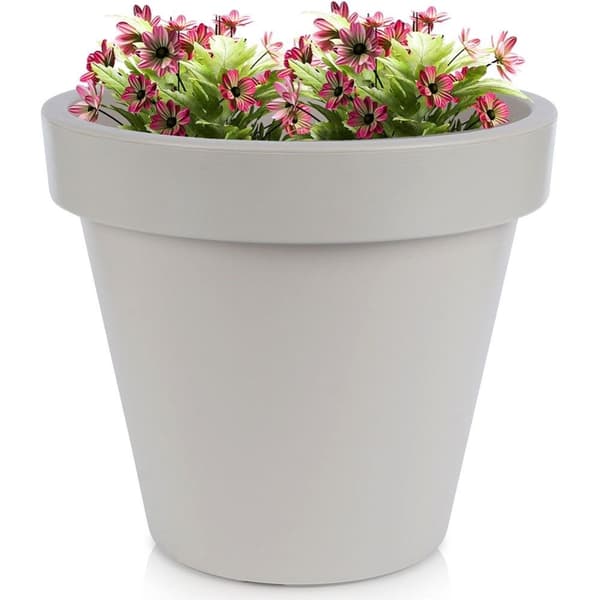 Højkvalitets beige plastpotte til have og terrasse