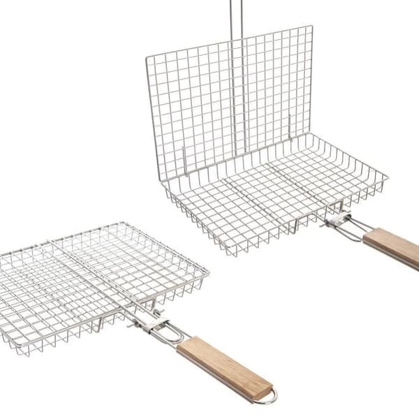 Universal grillkurv i forkrommet metall med trehåndtak