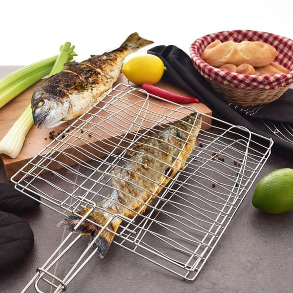 Kaksoisgrilli kumikahvalla täydelliseen kalan grillaukseen