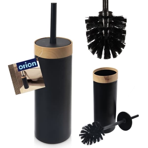 Toalettborste med behållare, enkel design, svart plastborst