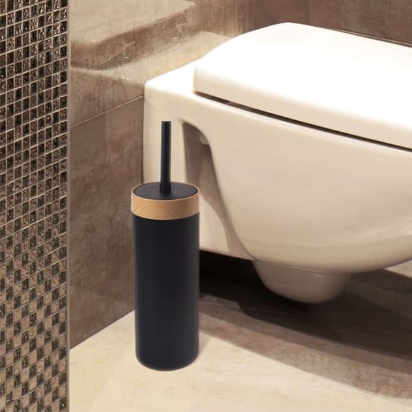 Toalettborste med behållare, enkel design, svart plastborst