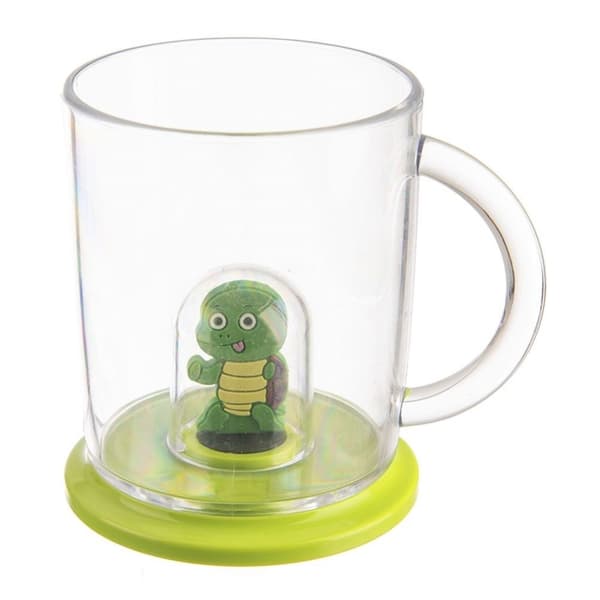 Stilren mugg med lock och sköldpaddsfigur för barn