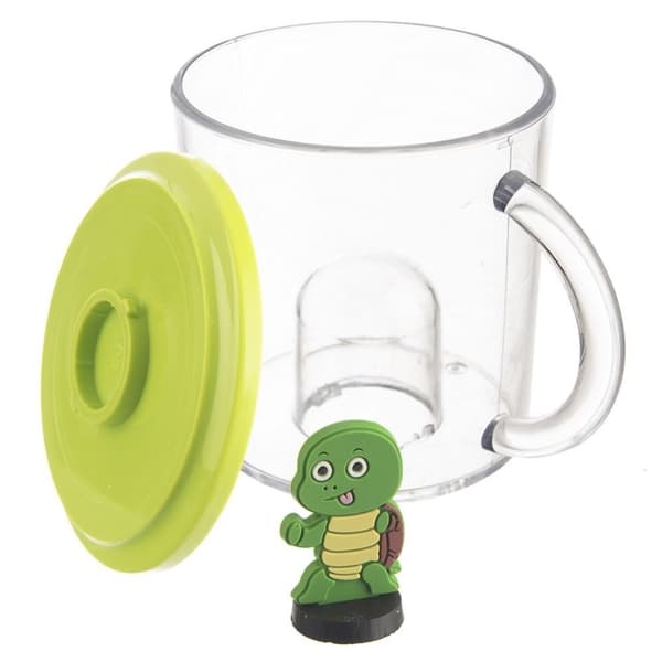 Stilren mugg med lock och sköldpaddsfigur för barn