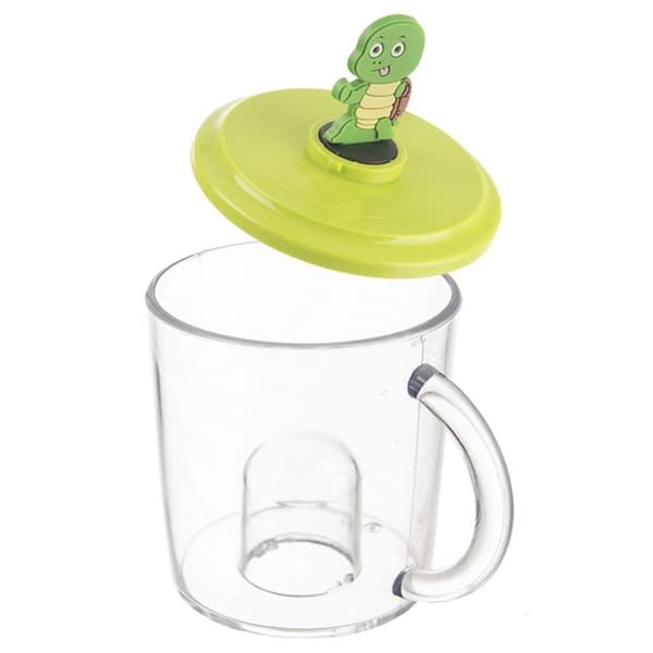Stilren mugg med lock och sköldpaddsfigur för barn