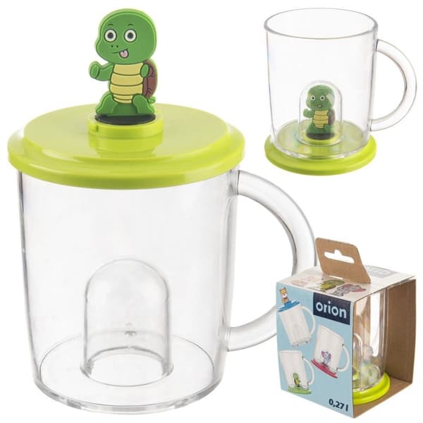 Stilren mugg med lock och sköldpaddsfigur för barn