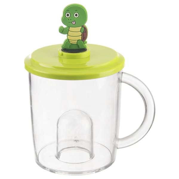 Stilren mugg med lock och sköldpaddsfigur för barn