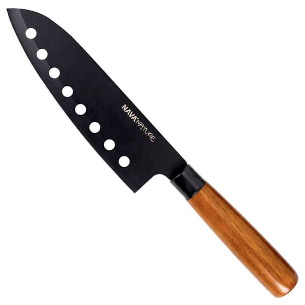 Santoku kokkekniv 16,5 cm svart blad trehåndtak