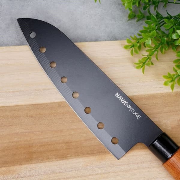 Santoku kokkekniv 16,5 cm svart blad trehåndtak