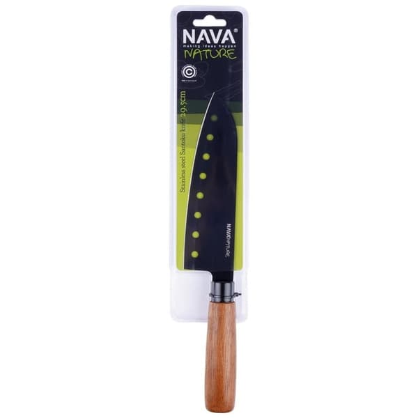 Santoku kokkekniv 16,5 cm svart blad trehåndtak