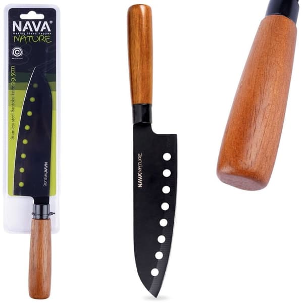 Santoku kokkekniv 16,5 cm svart blad trehåndtak