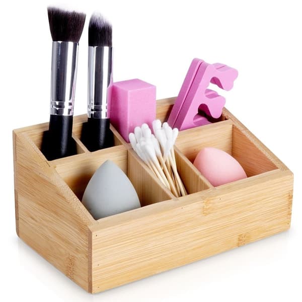 Sju-facks sminkorganizer i stilfull bambu