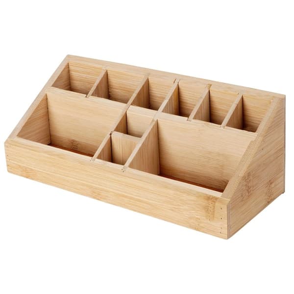 Organisator med 10 fack i bambuträ för smink och makeup