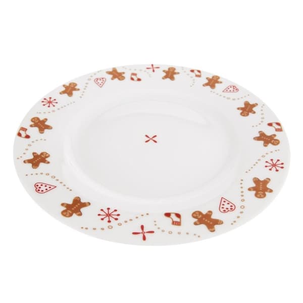 Hvid porcelænstallerken med charmerende honningkagemotiv