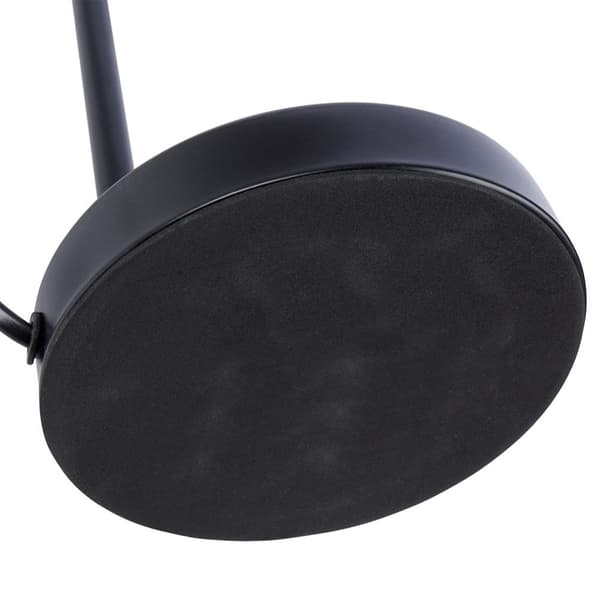 Elegant bordlampe i matt sort metall og tre for en industriell stil