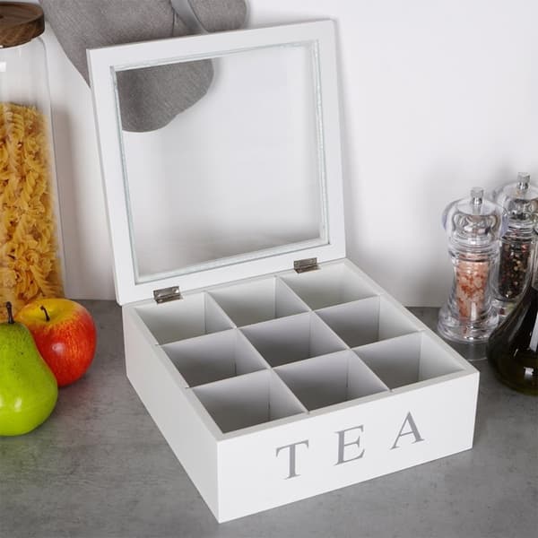 Te-förvaringslåda med 9 fack och lock för arombevaring