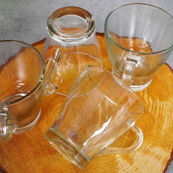 Sæt med 4 glas med håndtag, tykt glas, tåler opvaskemaskine og mikroovn