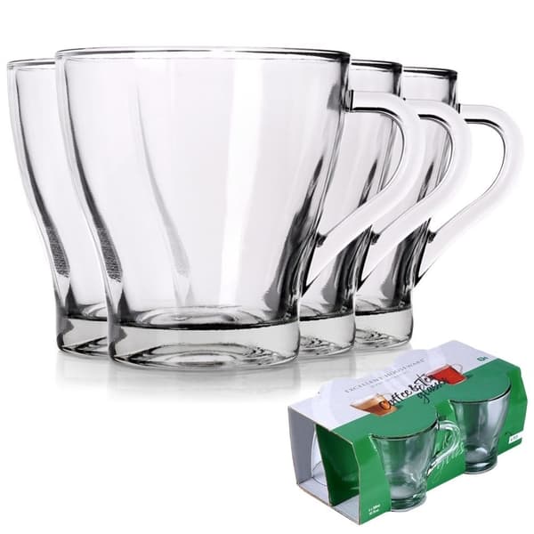 Sæt med 4 glas med håndtag, tykt glas, tåler opvaskemaskine og mikroovn