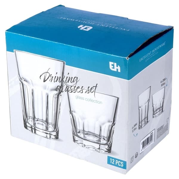 Set med 12 glas: 6 st 230 ml och 6 st 330 ml, tjockt glas
