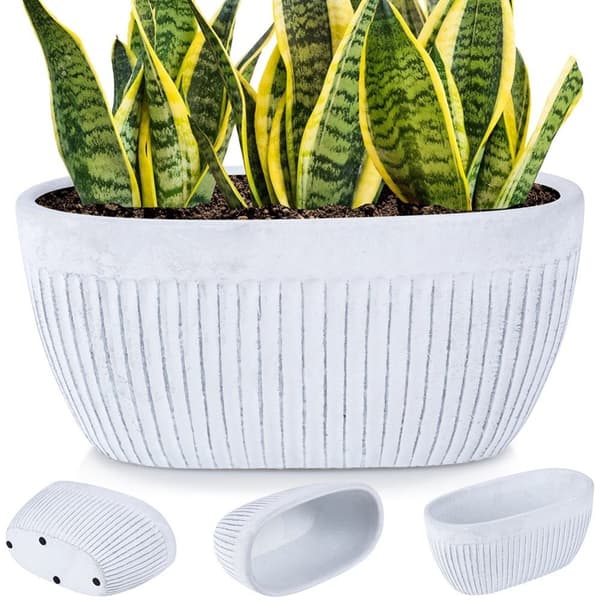 Vintage blomsterpotte i hvid keramik med skridsikre filtpuder