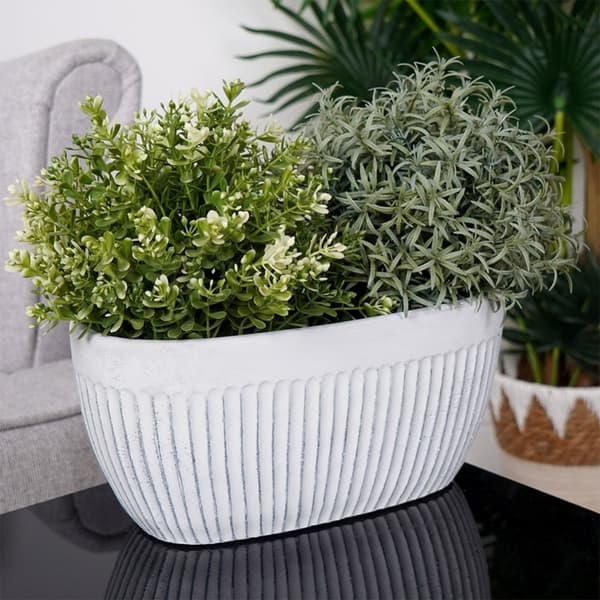 Vintage blomsterpotte i hvid keramik med skridsikre filtpuder