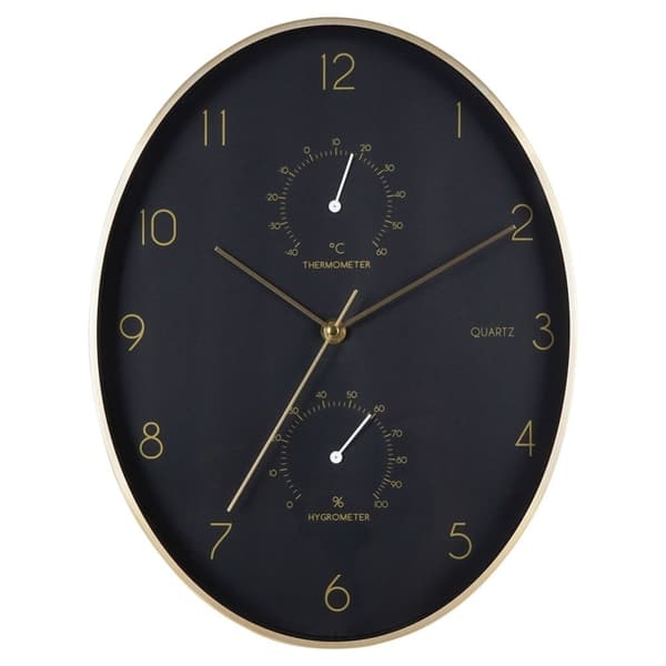 Ovalt vægur med termometer og hygrometer 27x34,5 cm