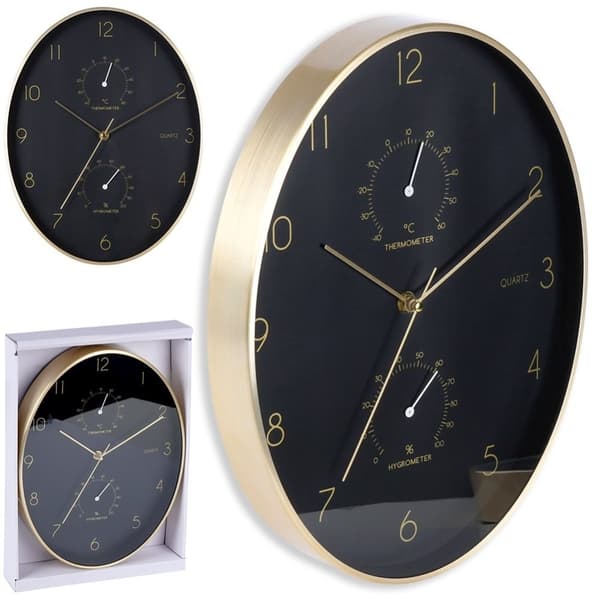Ovalt vægur med termometer og hygrometer 27x34,5 cm