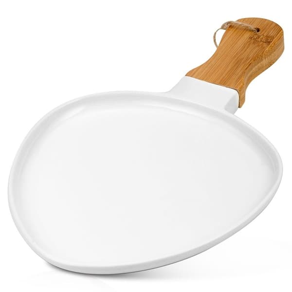 Serveringsfat i Porslin och Bambu med Handtag för Snacks