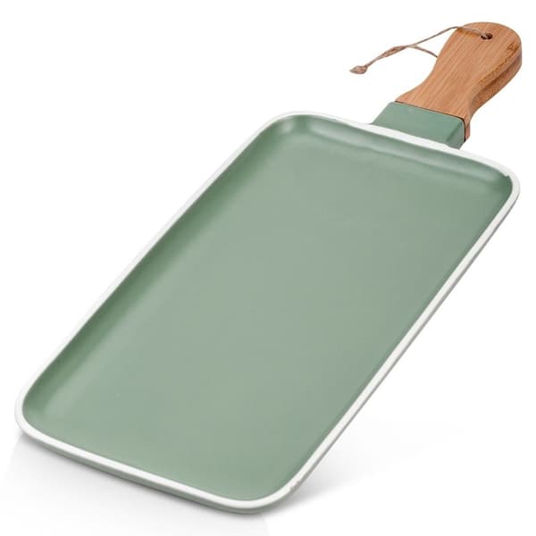 Elegant serveringsfat med handtag i porslin och bambu