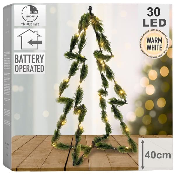 3D juletræ 40 cm med 30 LED lys, grøn farve