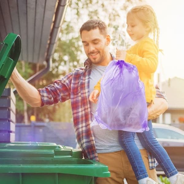 10 lila soppåsar 40L HDPE med lavendeldoft och dragsnöre