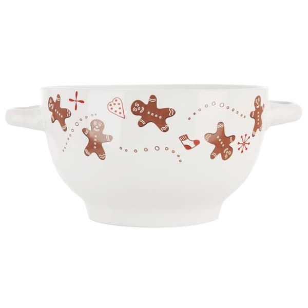 Mysig keramisk skål med handtag och pepparkaksmotiv