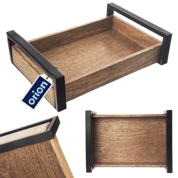 Rektangulär Mangoträ Serveringsbricka med Metallhandtag