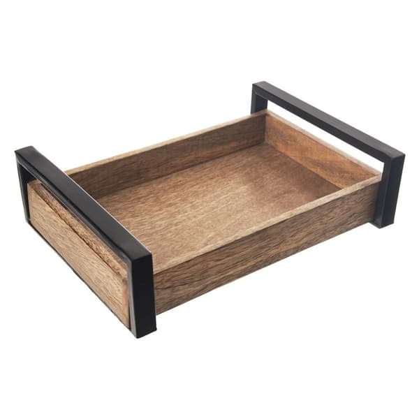Rektangulär Mangoträ Serveringsbricka med Metallhandtag