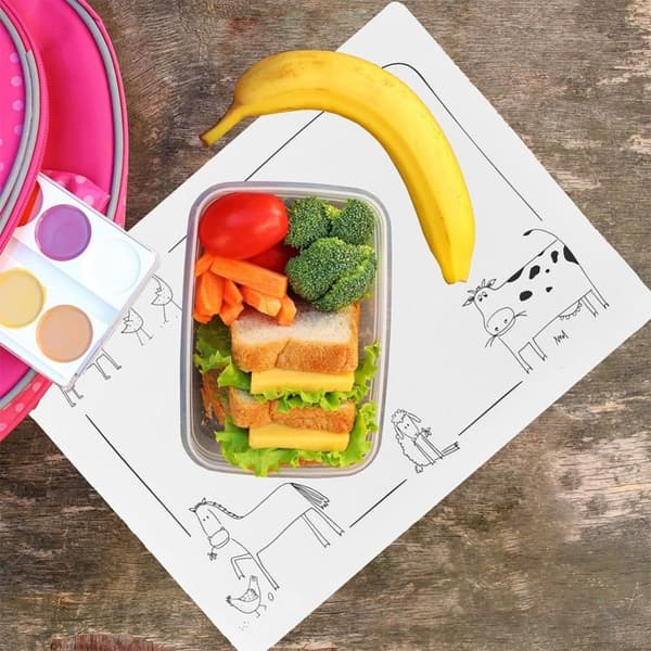 Vit rektangulär plastbordstablett med djurmotiv