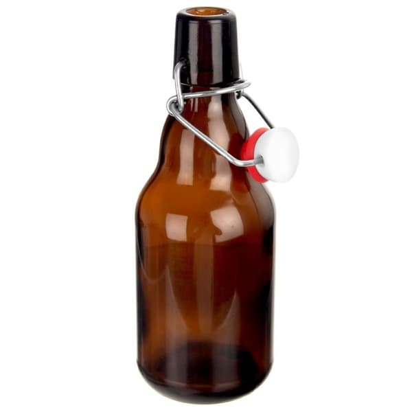 Mørk glasflaske 340 ml med patentkork til hjemmelavede drikkevarer