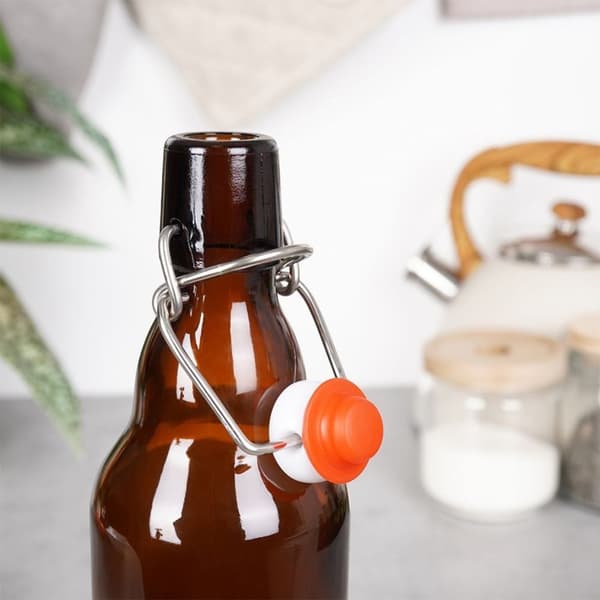 Mørk glasflaske 340 ml med patentkork til hjemmelavede drikkevarer