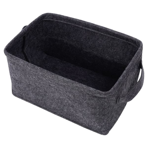 Oppbevaringskurv i svart filt med håndtak og sammenleggbar design