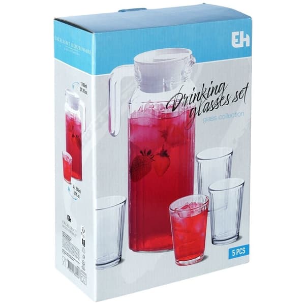 Serveringsset: 4 glas & kanna med lock, diskmaskinsäkert